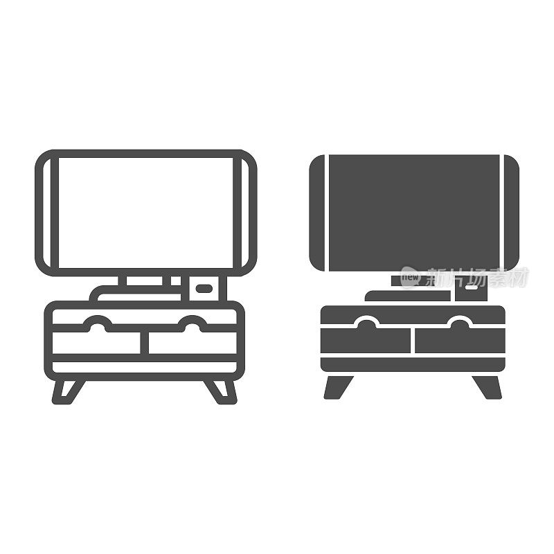 TV on bedside table line and solid icon, interior design concept, television on nightstand sign on white background, tv on curbstone icon in outline style for mobile concept. Vector graphics.